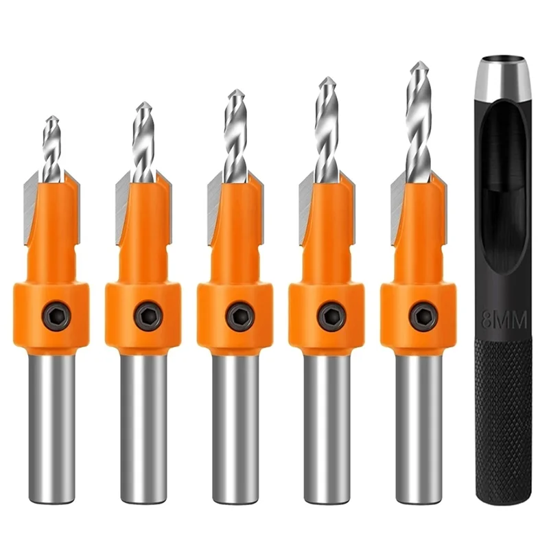 

A03F-Counter Sink HSS Drill Bit Set 5PCS 8Mm Shank For Wood Screw Router Hole Punch For Woodworking Tools