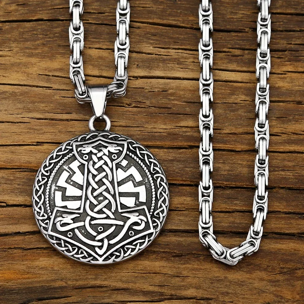 Nordic Viking Thor Hammer Halskette Edelstahl Odin Crow Anhänger Für Männer Frauen Einzigartige Amulett Schmuck Geschenk Dropshipping – Detail 5