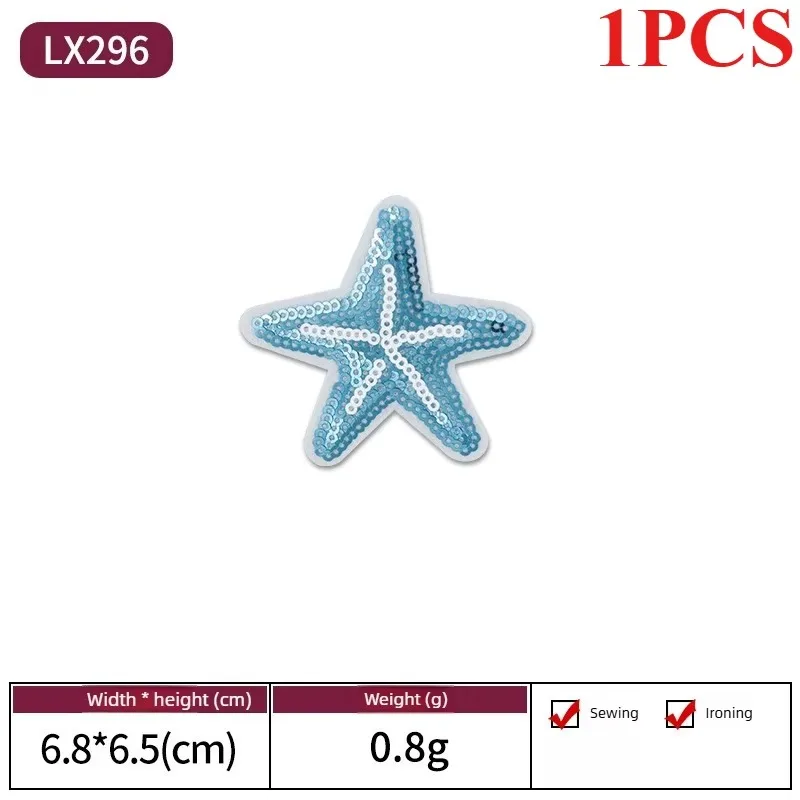 1Pcs Sparkly Summer Seashell Starfish Patch, Iron on Sew on Ocean Embroidered Applique for DIY Bikini Swimsuits