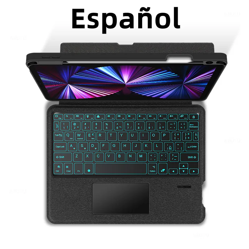 AJIUYU Tastatur für iPad Pro 11 12.9 2018–2022 10.2 10.5 Air 5 4 10. 10.9 Zoll Hülle Magic Smart Keyboard Cover TouchPad Hintergrundbeleuchtung