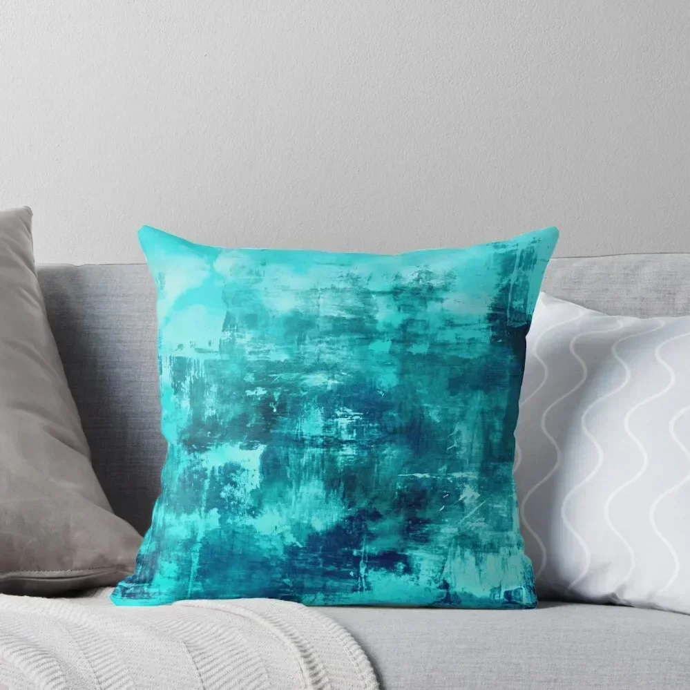 

OFF THE GRID 8 Colorful Coastal Fine Art Abstract Watercolor Acrylic Monochrome Turquoise Aqua Teal Painting Throw Pillow