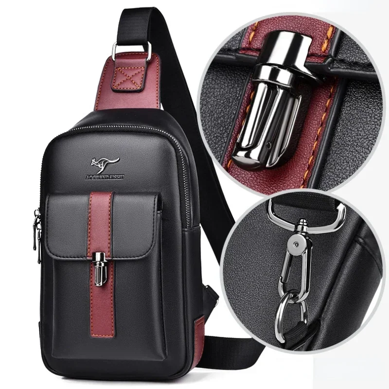 Chest Bag Men's Leather Shoulder Bag Sports Multi-function Cross Body Running Waterproof Training Travel Messenger Pack Handbag