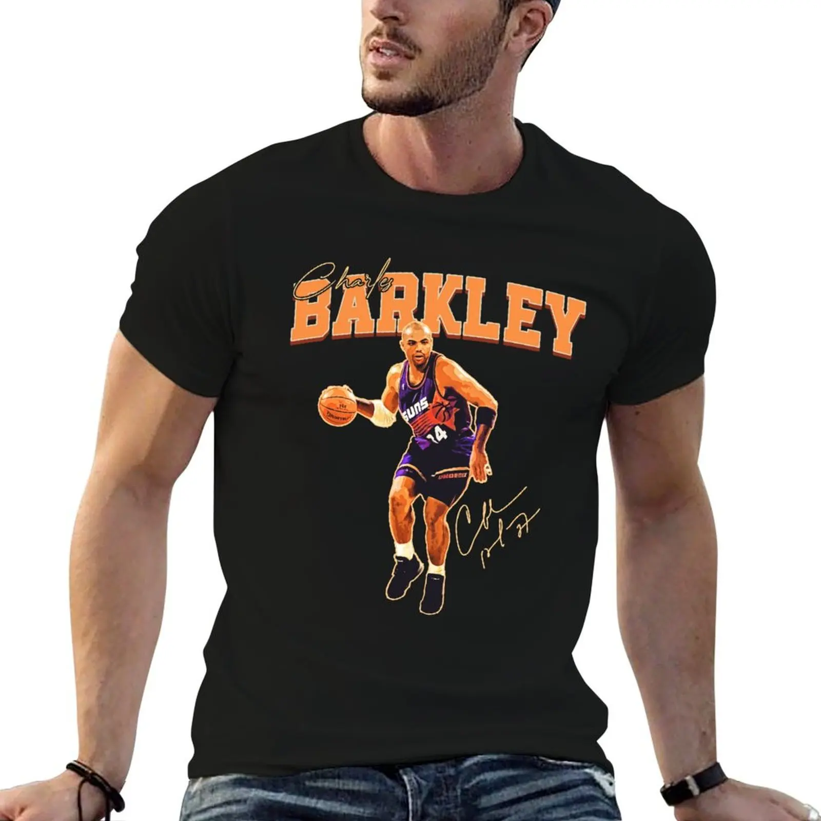 

man 90s casual t T-Shirt man 80s Chuck Barkley shirt Retro for Basketball Rap Vintage shirts Style t cotton Charles
