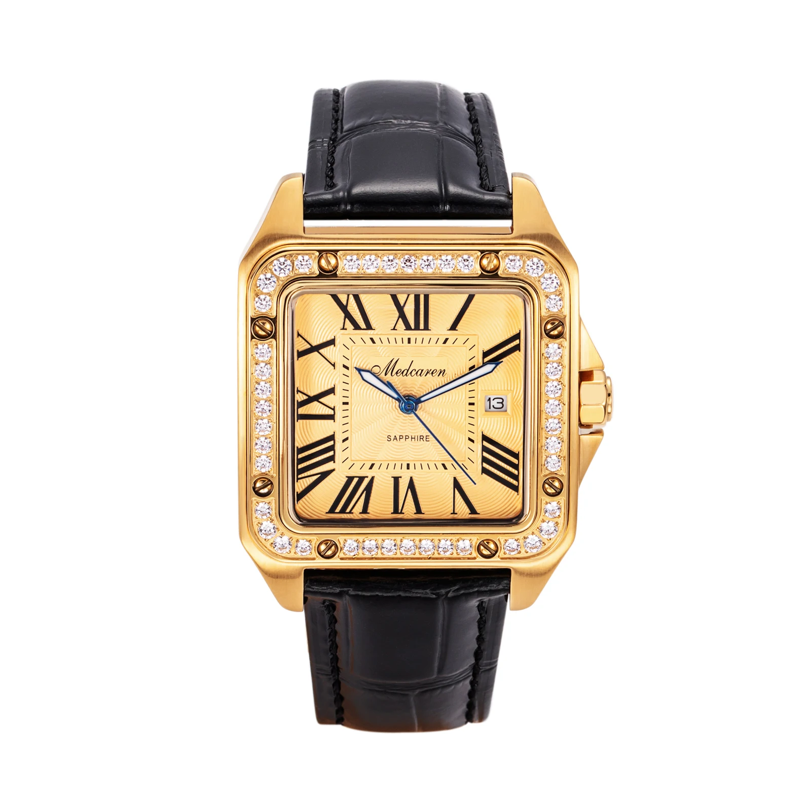 

Luxury Men's Watches 36mm 24K Gold Quartz Watch Waterproof Premium Leather Strap Calendar Chronograph Men Wristwatch Gifts