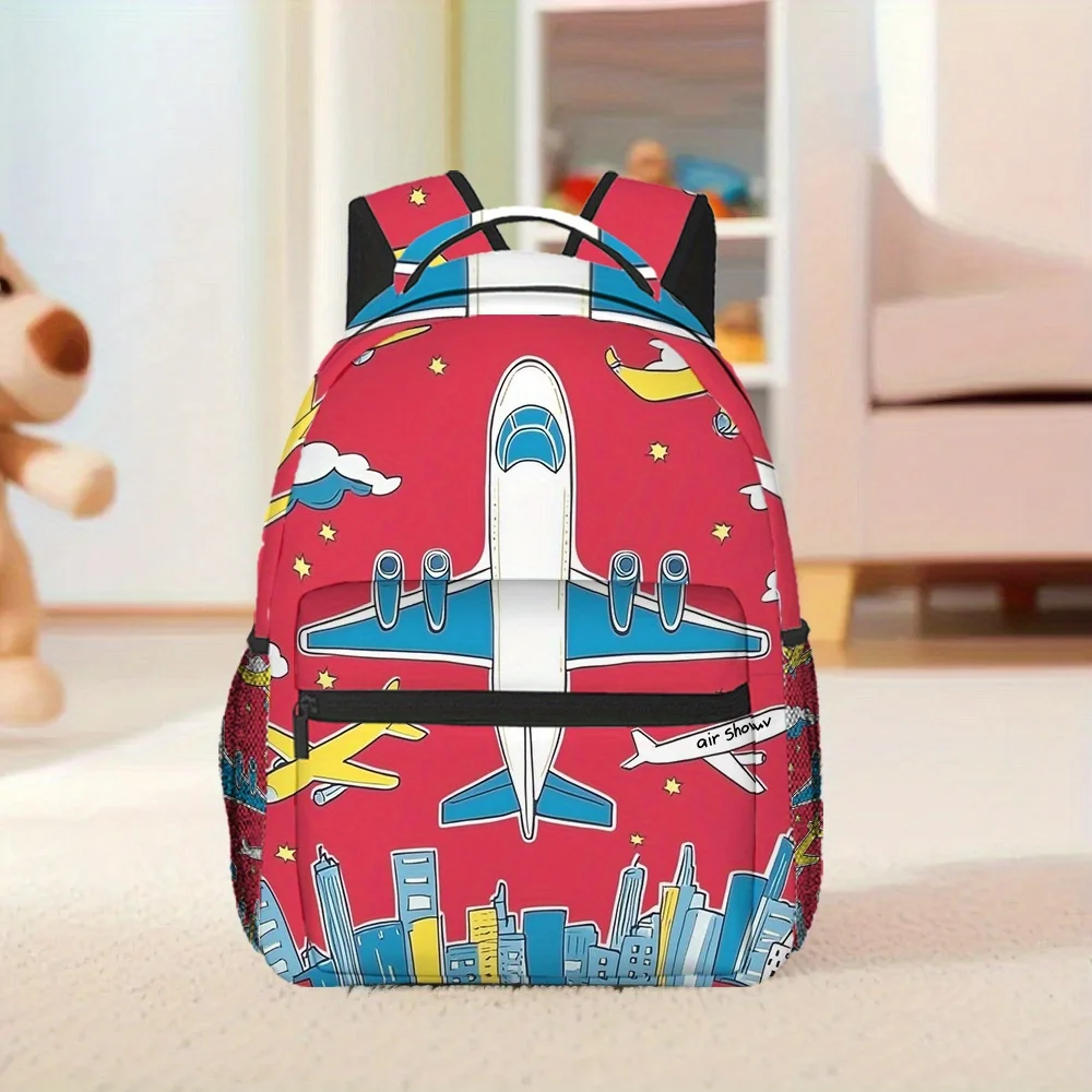 1pc Airshow Flight Backpack Lightweight Compact Functional with Airplane City Skyline Stars Design Perfect for School Work
