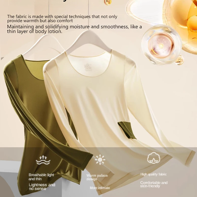 ملابس داخلية حرارية نسائية ملابس شتوية بدون خياطة سميكة بطبقة مزدوجة ملابس داخلية دافئة مرنة بدرجة حرارة ثابتة مجموعة ملابس دافئة