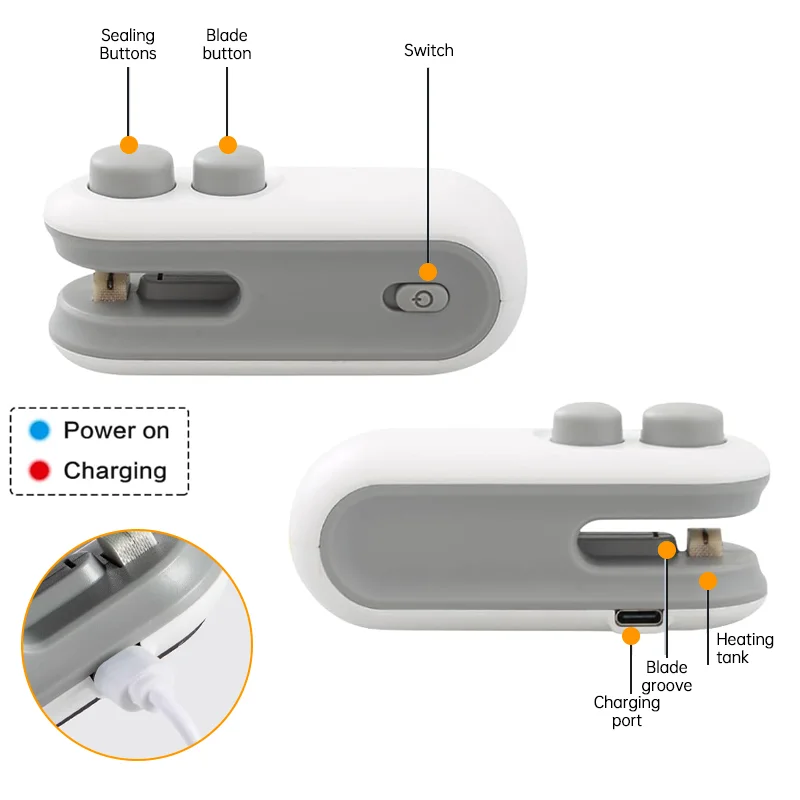 휴대용 미니 실러, USB 충전식 열 밀봉 기계, 식품 보관 밀봉 클립, 포장 실러, 2 in 1