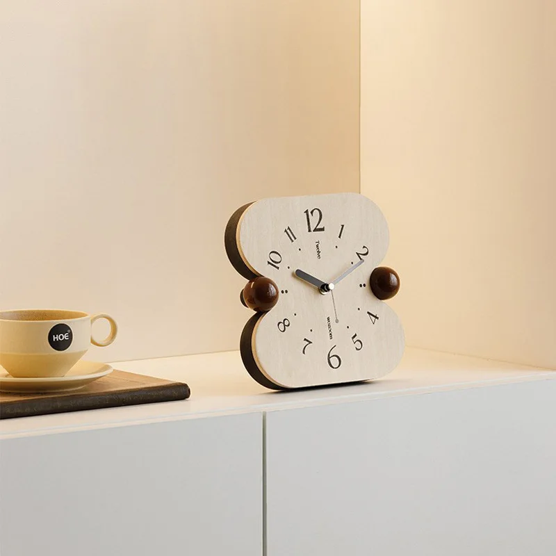 Creamy Style Desk Clock Ornament Personalized Creative Decor Home Office Silent Wooden Table Clock for Study Bedroom Living Room