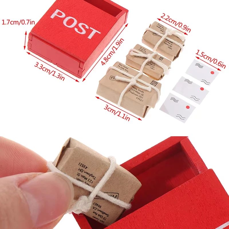 7 pz/set casa delle bambole in miniatura cassetta delle lettere rossa posta cassetta postale sacco postale cartolina per gnomo fata porta da giardino mobili decorazioni per la casa