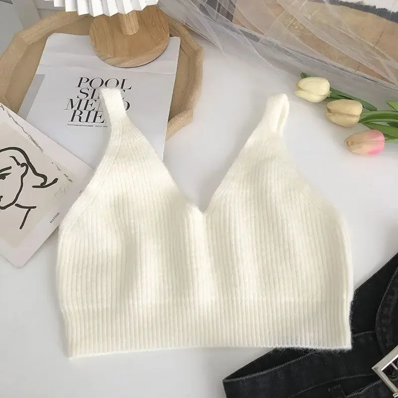 Tanks Women Crop Tops Knitting All-match Spring Solid Simple V-neck Ulzzang Casual Fashion Hotsweet Slim Cozy Female Sleeveless