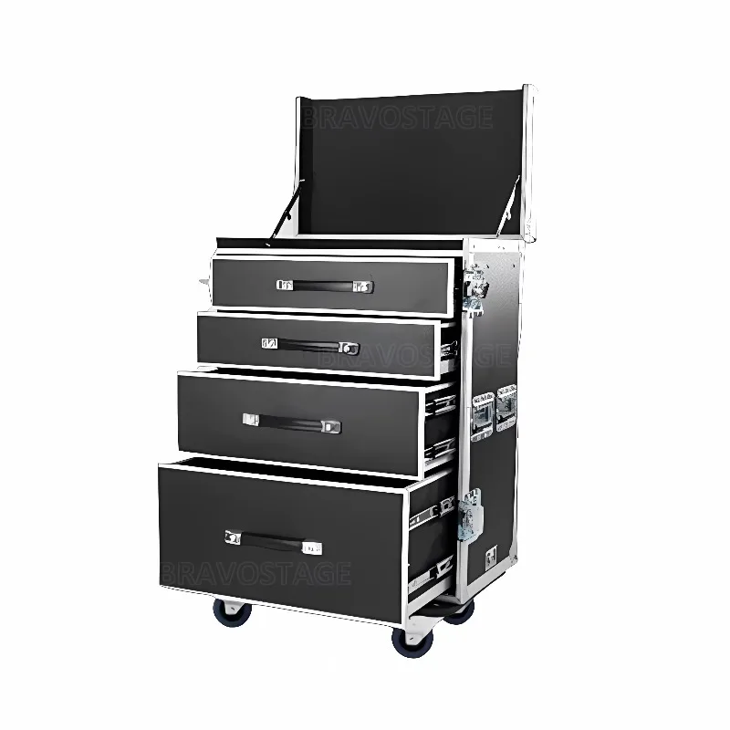 Custom Workstation 4 Drawers Flight Cases With Removable Table Lid