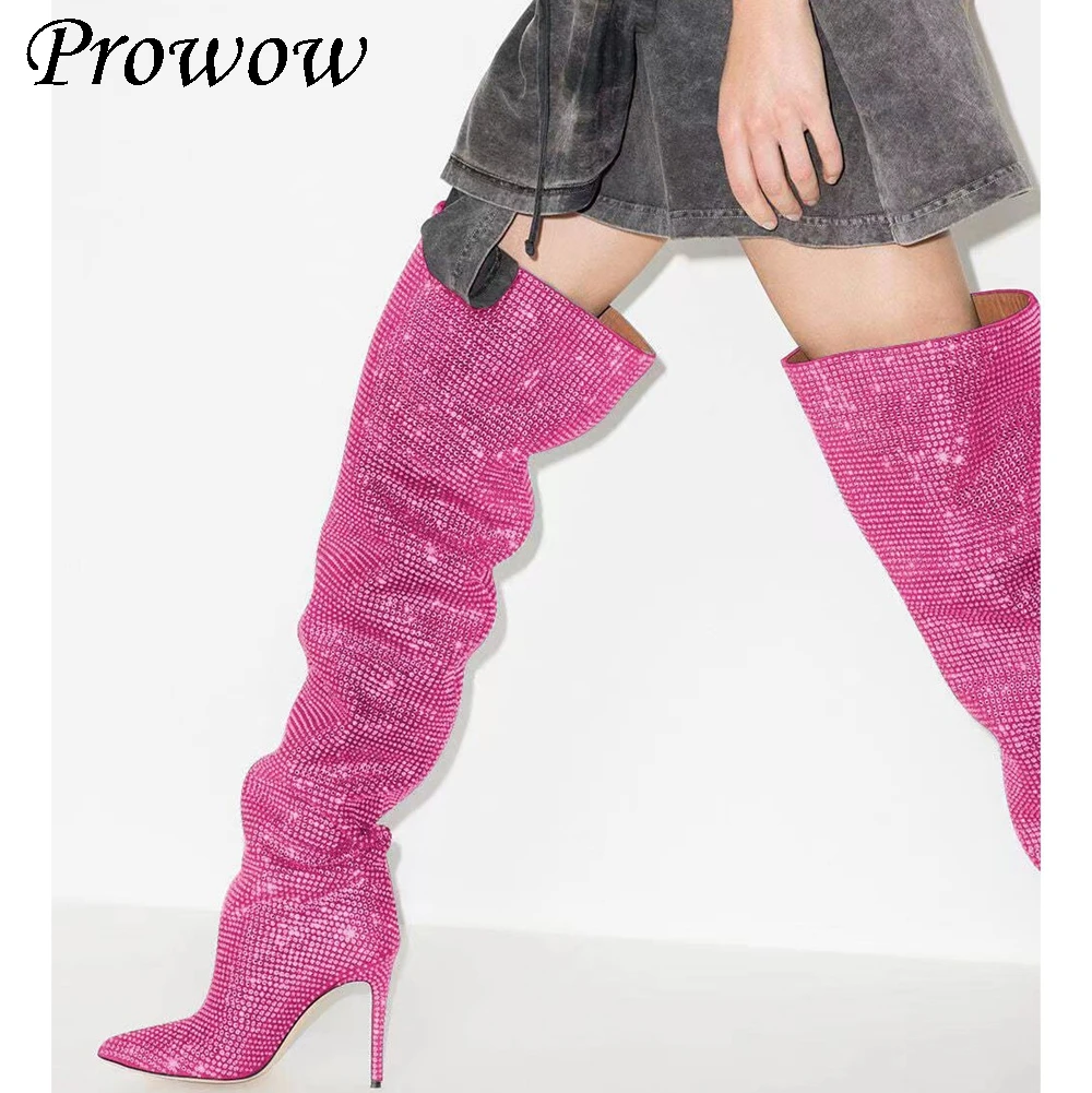 

Модные туфли на высоком каблуке с острым носком и морщинами, модные сапоги выше колена до бедра, женская обувь Zapatos Mujer