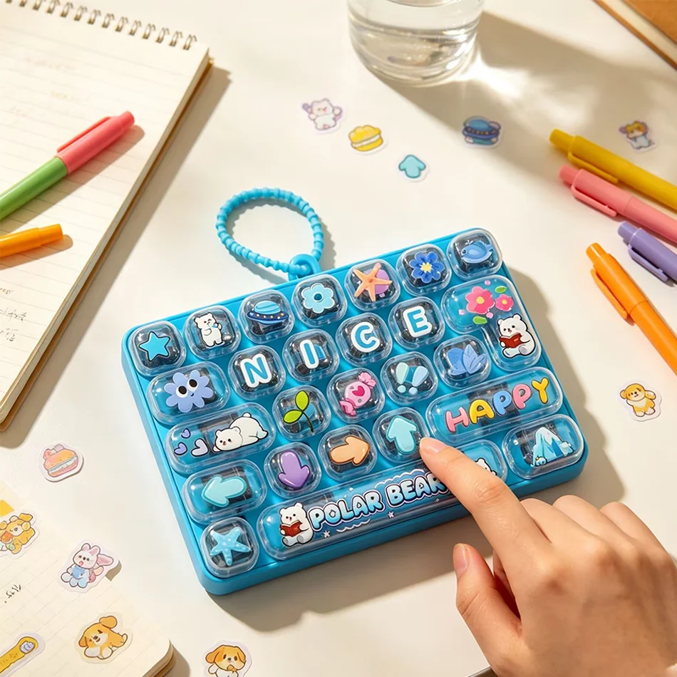Cute 26‑Key Clickable Stress‑Relief Keyboard Toy, Fruit‑colored Fidget Keycap Keyboard Pendant, Birthday Gift for Kids & Friends
