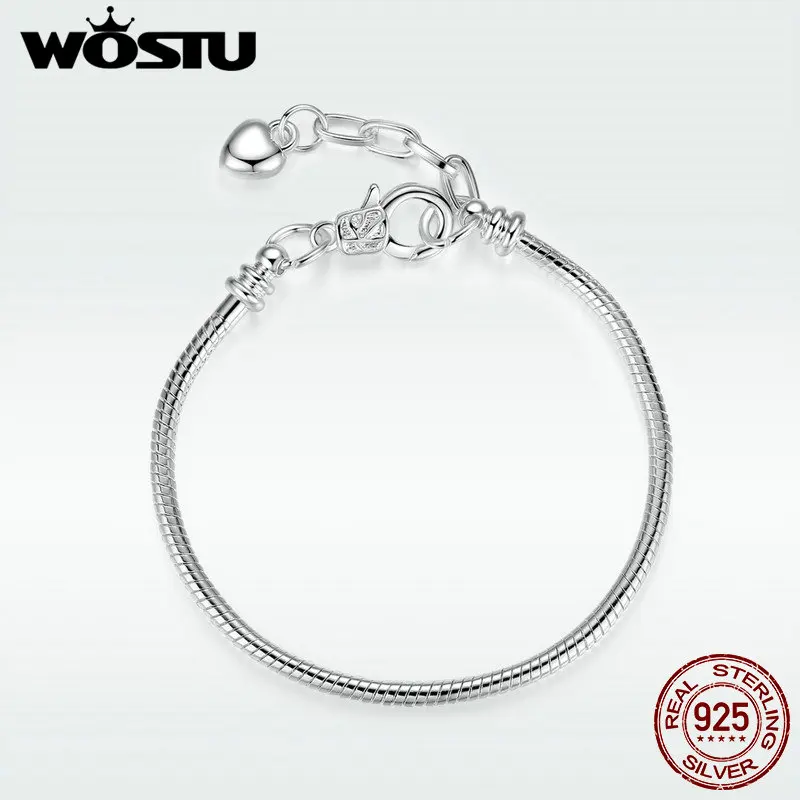 WOSTU Hot Sale Love Chain Bracelets Fit Original DIY Charm Beads Bracelet Alloy Jewelry Gift for Men Women 16-21cm Adjustable