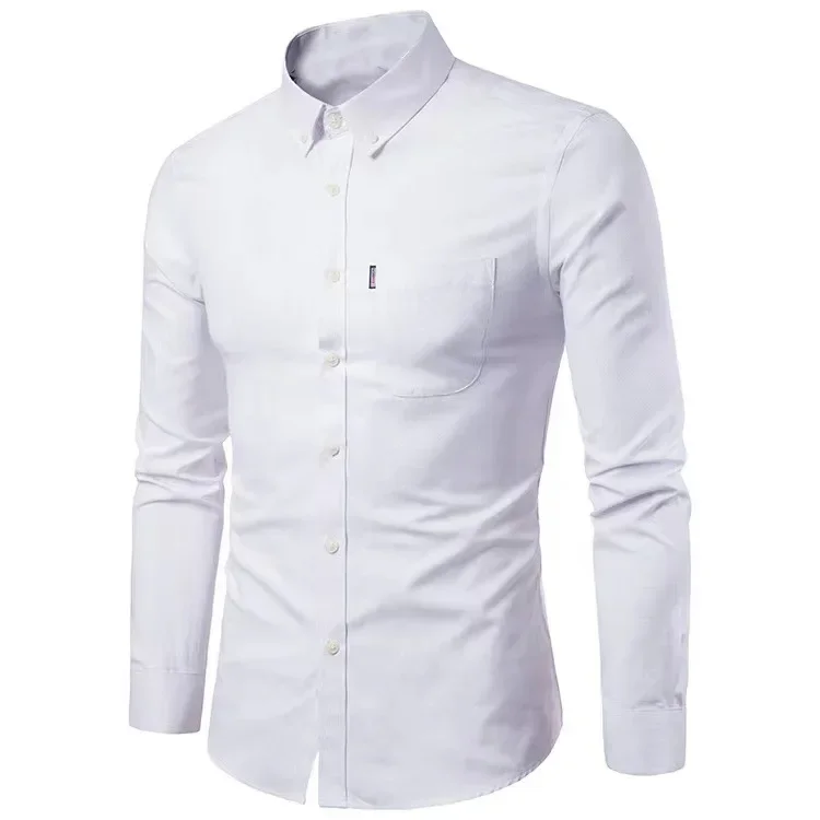 2026 New Oxford Woven Long Sleeve Shirt Men's Shirt Korean Version of Free Ironing Slim Solid Color Young Casual Men's Wear