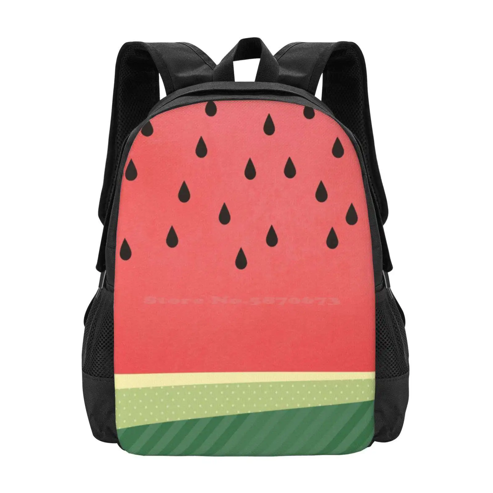 

Watermelon Teen College Student Backpack Pattern Design Bags Watermelon Fruit Seeds Stripes Polka Dots Green Pink Summer