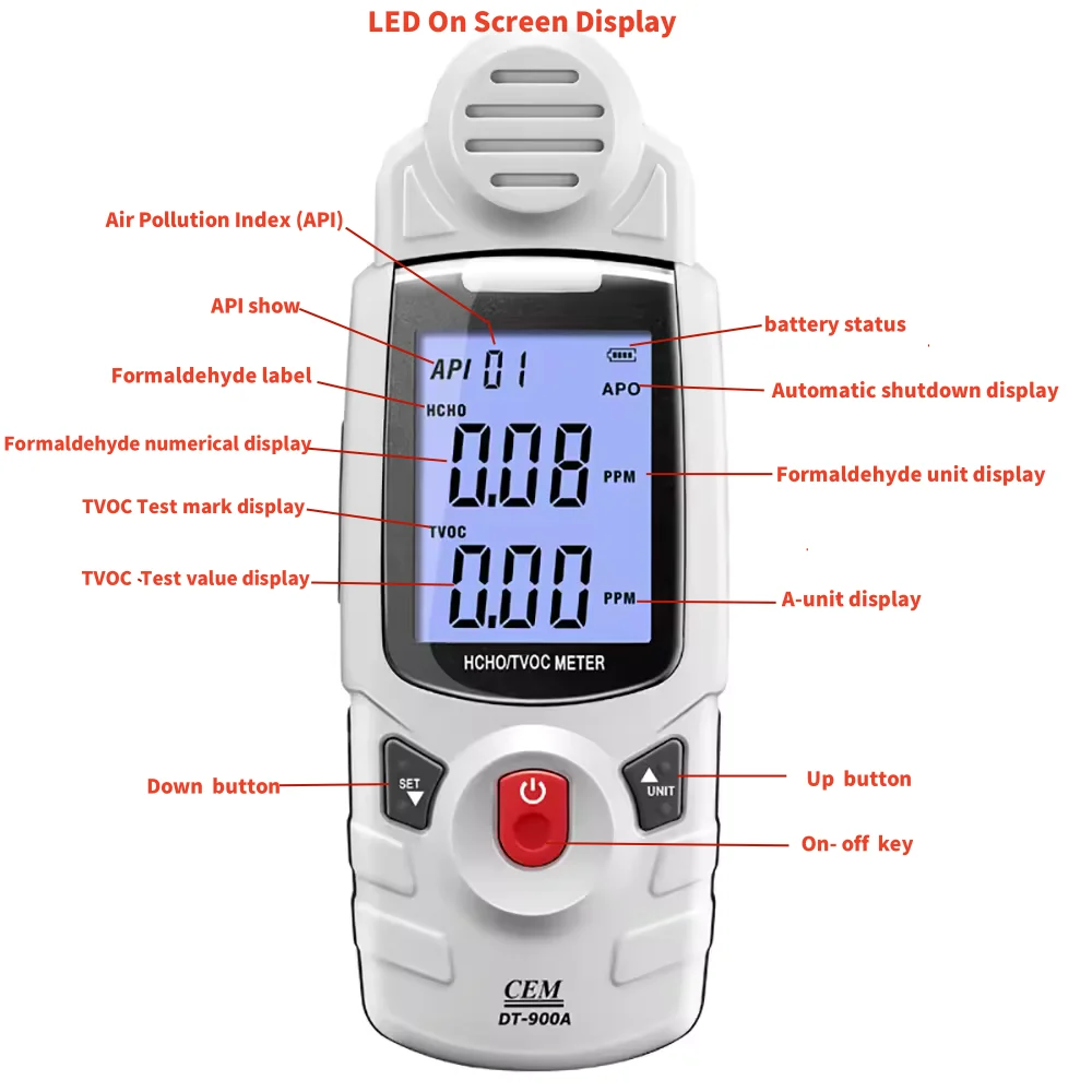 DT-900A Formaldehyde HCHO & TVOC Meter Real-time Display Air Pollution Detector TesterTOV test of home interior decorationin-car