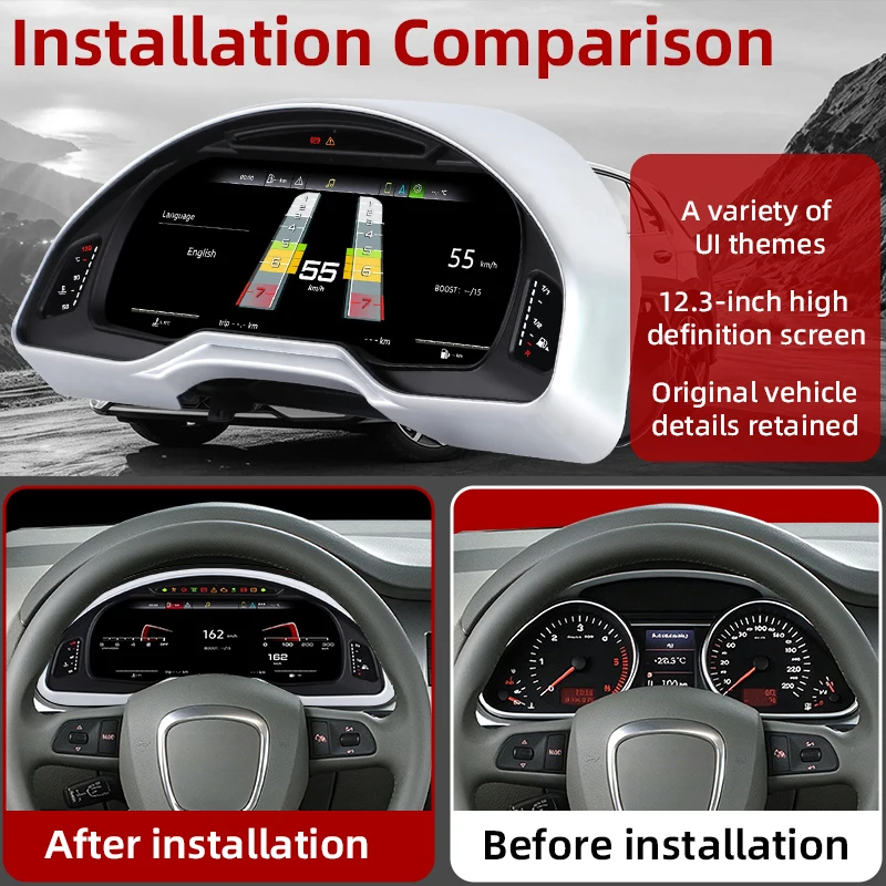 12.3‘’Digital Instrument Cluster For Audi Q7 2006-2015 Support Carplay Android Auto speedometer Replacement Dashboard Gauge