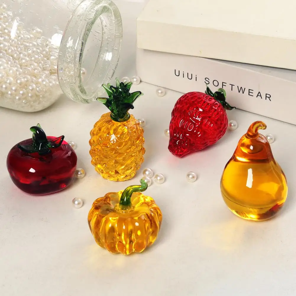 Kitchen Fruit Decor Glass Fruit Figurine Set Strawberry Pineapple Persimmon Banana Sculpture Ornament Paperweight for Christmas