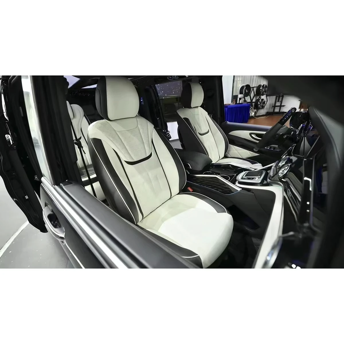 Luxury Car Interior Aero Seat Console Customized Universal Car Seat Cover Pu Leather Beige White Leather Bucket Seats AWZY10-M35