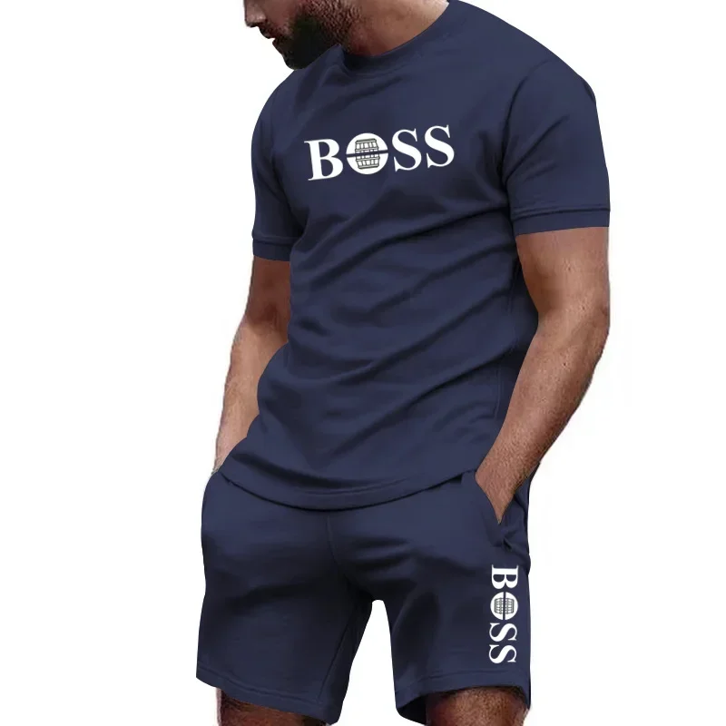 

Summer 2025 trendy men's two-piece sportswear, short-sleeved T-shirt and pants suit