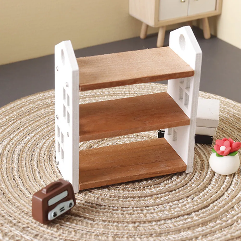 

Миниатюрный книжный шкаф-витрина, компактная деревянная мини-полка для аксессуаров кукольного домика, многоуровневая полка для хранения, элегантный домашний мини-декор