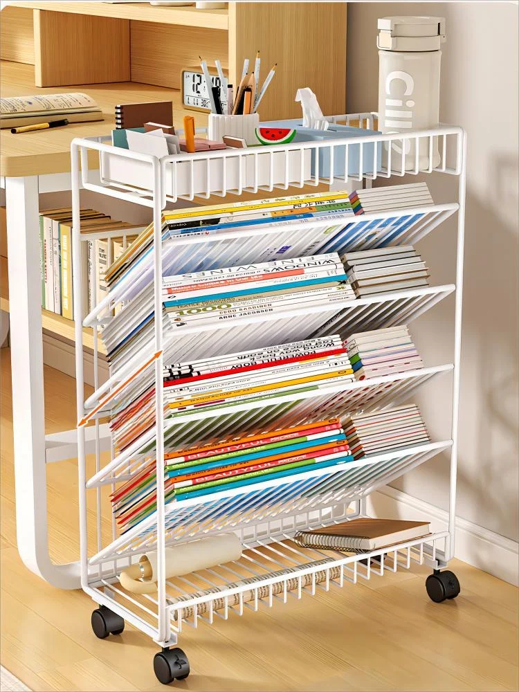 bibliotheque-mobile-a-roulettes-organisateur-de-rangement-en-metal-simple-pour-livres-facile-a-placer-a-cote-d'une-bureau-ou-contre-le-mur-dans-votre