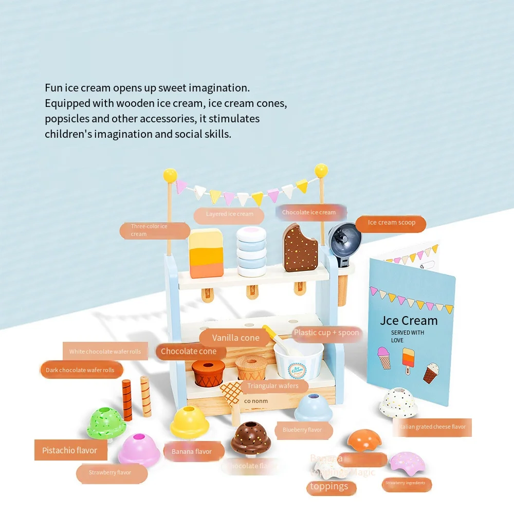 IJs fantasiespelset - Simulatie ijswinkelspeelgoed voor kinderen, realistische nep-dessertkit voor rollenspel en huisspel