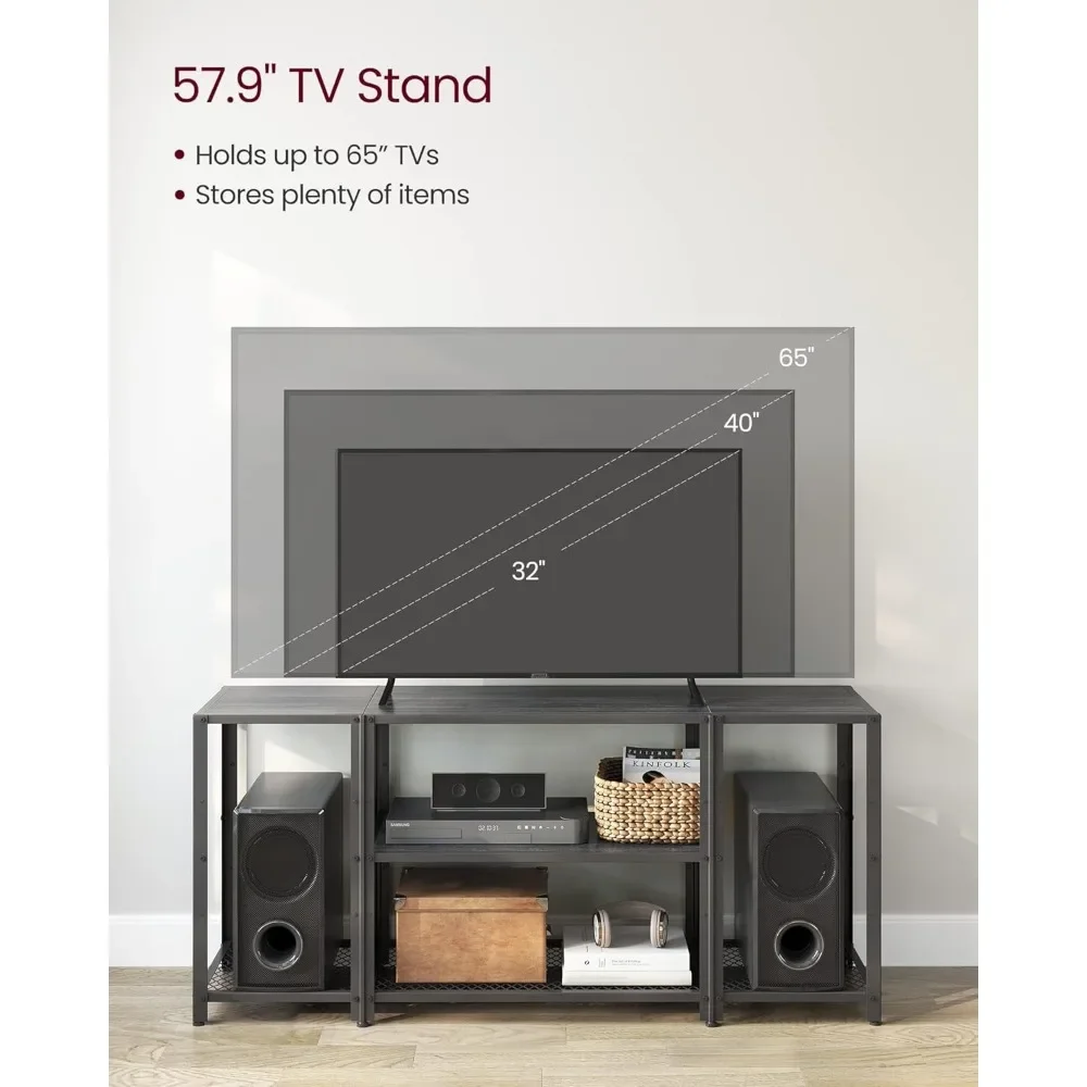 TV Stand for 65 Inches TVs, Industrial Entertainment Center, Modern TV Console with Open Storage Shelves for Living Room