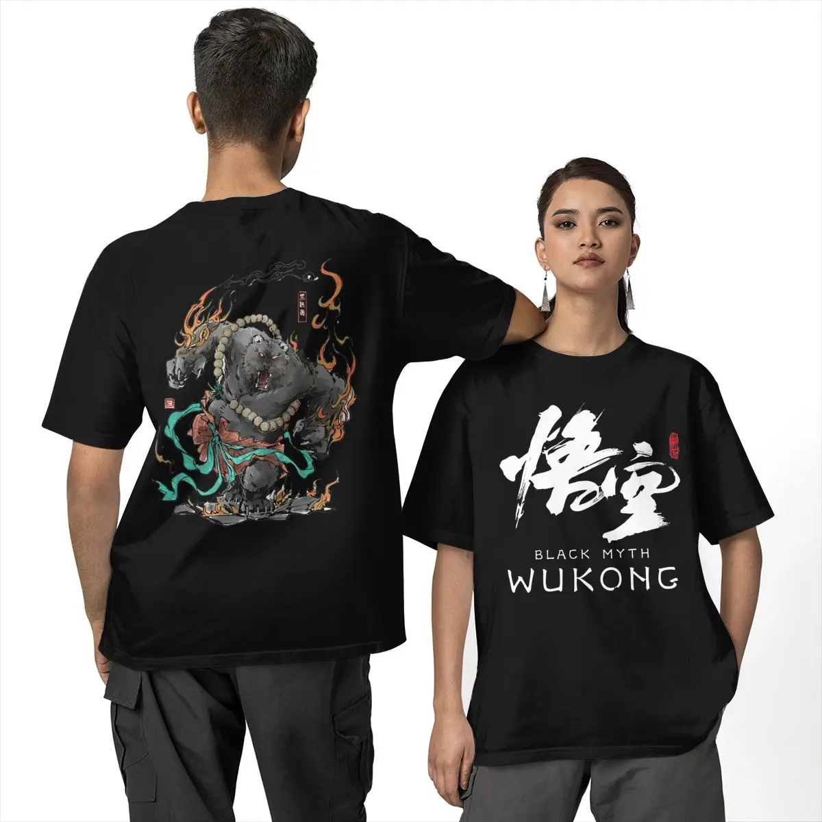

Streetwear T Shirt Black Myth Wukong Printing 100% Cotton T-Shirts Hippie Tee Shirt for Men's Awesome Casual Short Sleeve Tees