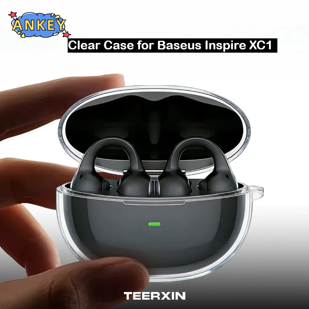 For Baseus Inspire XC1 Case Protective Transparent Clear TPU Covers Bluetooth Earphone Shell Headphone Portable with Rope