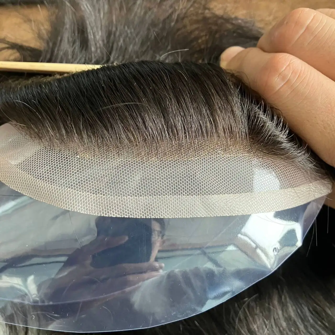 Q6 Respirável Laço e PU Toupee para Homens, 100% Cabelo Humano, Sistema Ultra Fino, Em torno da Unidade de Prótese Capilar, Indetectável