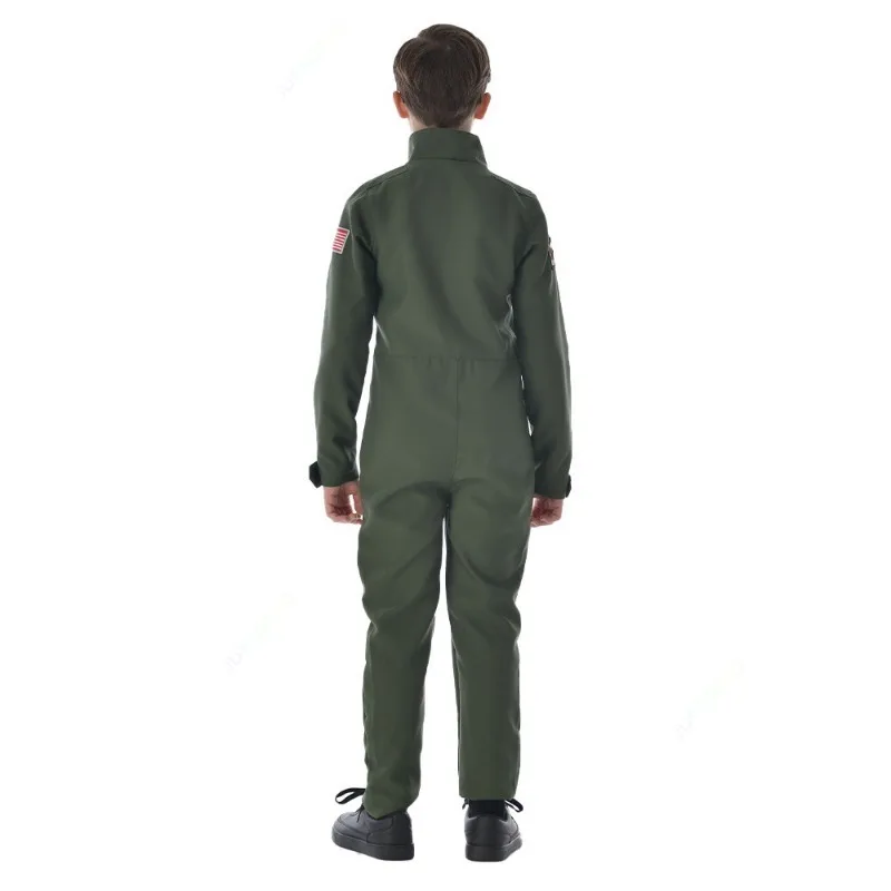 Top Gun Movie Cosplay American Airforce Uniform Halloween Costumes for Men Children Army Green Pilot Jumpsuit Astronaut