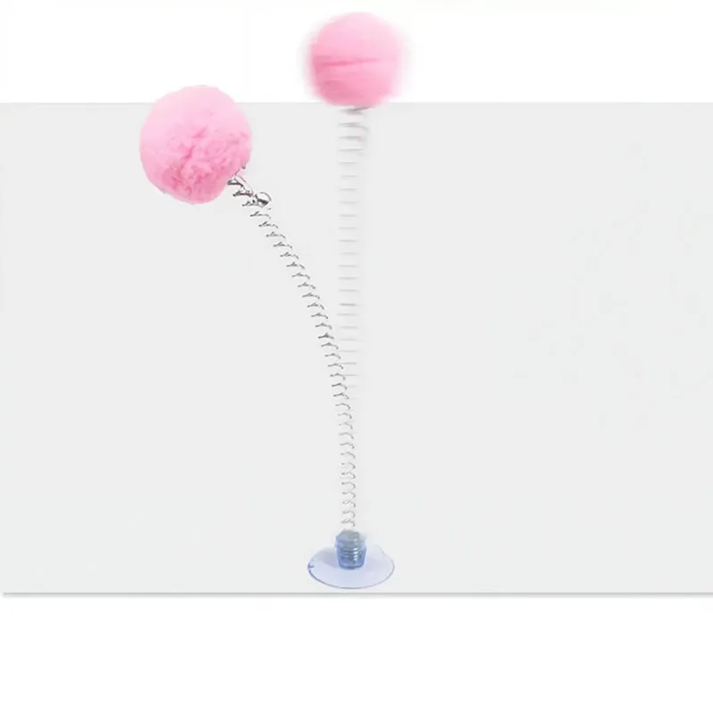 Spring Plush Ball with Suction Cup Cat Toy Scratcher Teaser Pet Interactive Toys Pet Cat Play Supplies Indoor Colorful Random