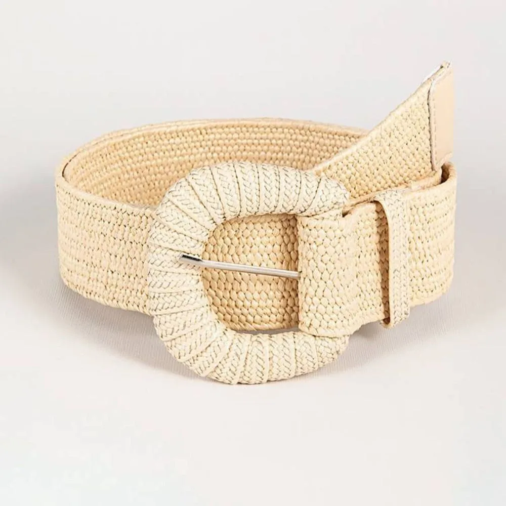 

Solid Color Pin Buckle Belts New PP Grass Braided Waist Belt Wide Skirt Accessories