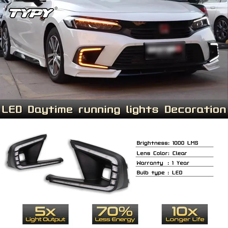 

TYPY Car LED Fog Lamp For Honda CIVIC 11th 2021-2023 Car LED Daytime Running Light Dynamic Turn Signal Auto Accessories