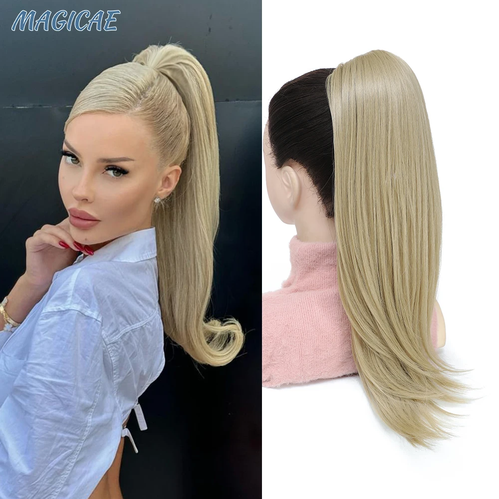 

MAGICAE Long Tail Warping Ponytail Extension for Women Synthetic Drawstring Ponytail Clip in Ponytail Hair Extensions