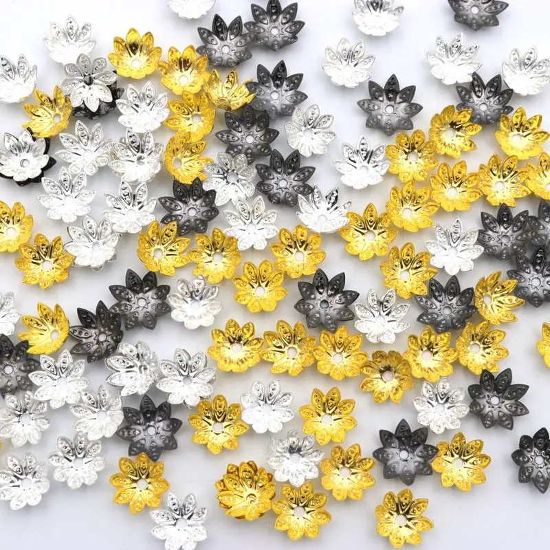 

100Pcs Mixed 8 Petals Flower Metal Beads End Caps for Jewelry Making Finding Diy Accessories Component Needlework Wholesale