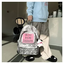 Velvet trendy and fashionable campus style backpack, men's trendy brand backpack, personalized and versatile bag for kawaii