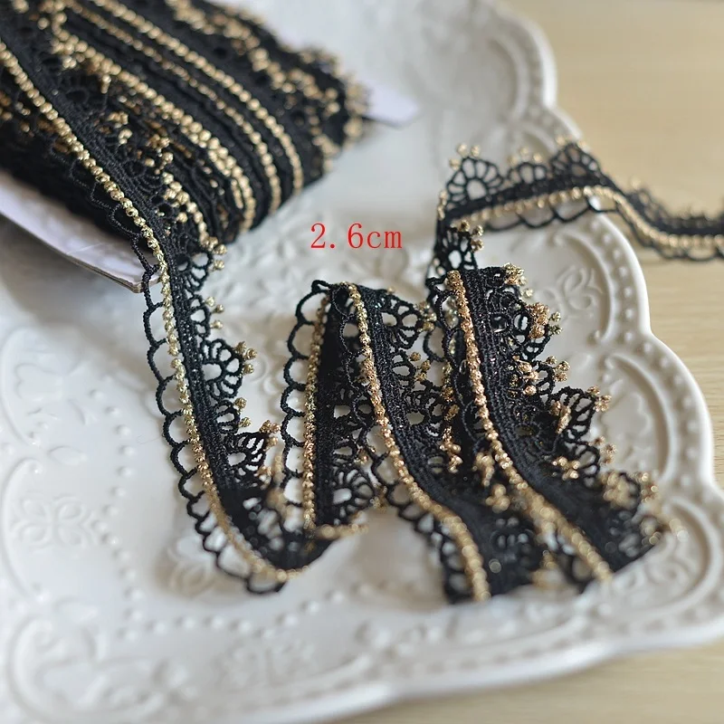 Wedding Dress Fluorescent Lace Applique, Gold Thread, White, Black Venice Lace Accessories, Stage Performance Decoration, 2 Yard