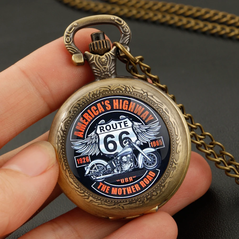 Vintage Route 66 Men's Pocket Watch - Classic Stainless Steel Necklace Clock With Quartz Movement, Non-Waterproof