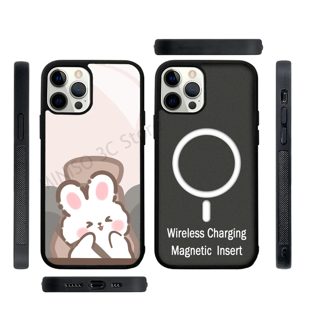 

Funny Cartoon Pinch Butt Bear Rabbit Couple Phone Case Strong Magnetic For IPhone 15 14 13 Pro Max 11 12 Mini For Magsafe