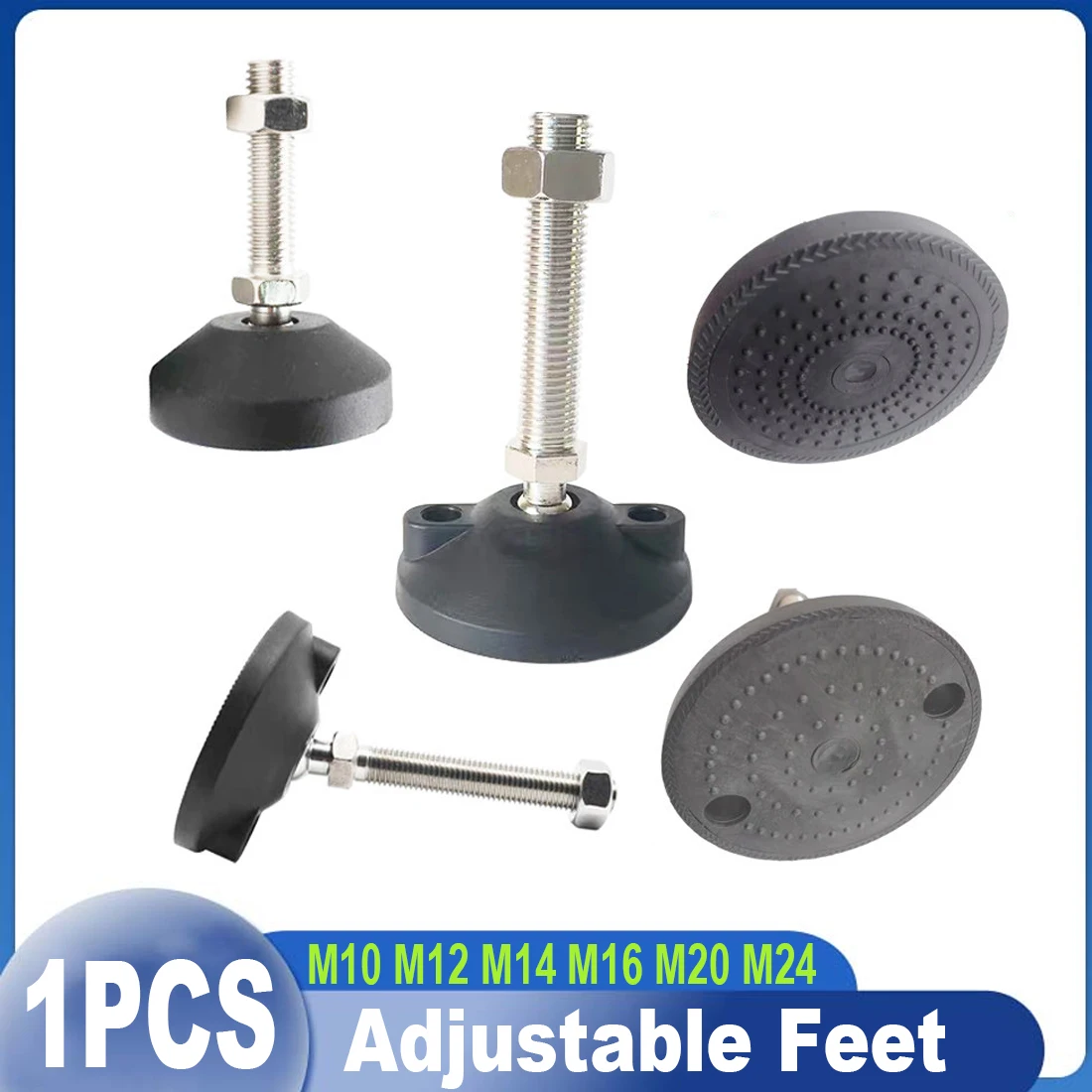 M10~M24 Adjustable Lathe Leg Thread Type Adjustable Levelling Feet Swivel Base Articulating Leveling legs Furniture Glide Pad