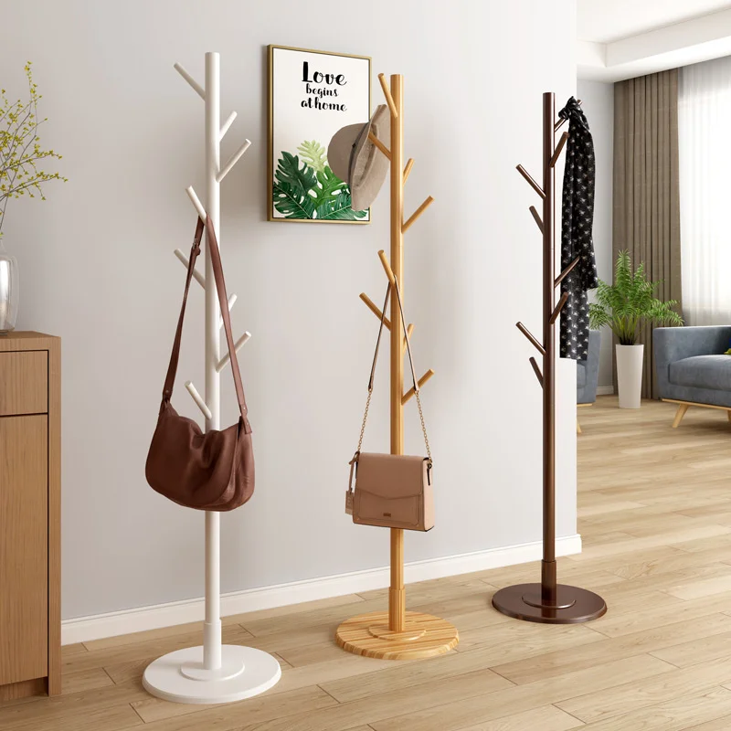 European-style Solid Wood Standing Coat Rack Creative Disc Bottom Clothes Hooks Bedroom Living Room Floor Rack For Clothes