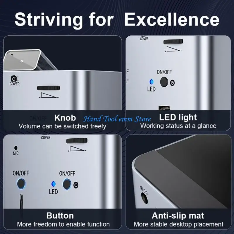 H37F USB C Hub With 1080P Webcam Speakers Card Reader PD100W Charging For Laptop Desktop Workspaces