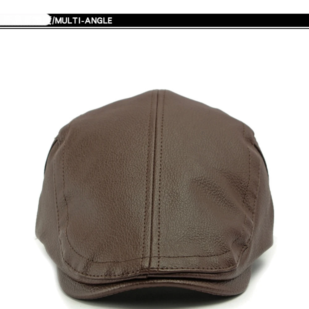 HT4953 Herren- und Damen-Baskenmütze, Vintage-Künstler-Malermütze aus PU-Leder, flache Ivy-Mütze für Damen und Herren, dicke warme Herbst-Winter-Baskenmütze – Detail 5