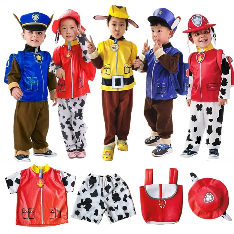 Anime perro patrulla niños Tops pantalones mochila sombrero Marshall Chase Skye Zuma Rubble niños patrulla uniformes disfraz de Halloween Cosplay