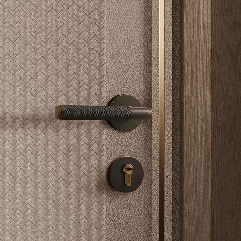 Antique Bronze Sliding Door Lock Set, Silent Light Luxury Brass Door Handle Retro Hardware for Wooden Bedroom & Bathroom Doors