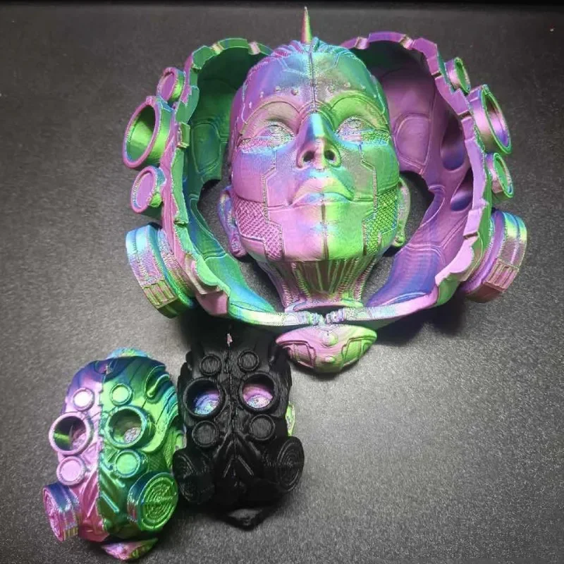 

3D Print Movable Cyberpunk Mask Mechanical Female Mask Gradient Color Mecha Female Head Small Toys Creative Ornaments