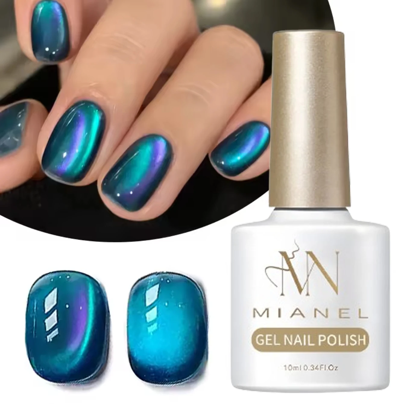 เจลทาเล็บแมวตาสีฟ้า MN 1 ชิ้น 12 มล. รุ่น Blue Ocean 2025 สีฟ้าขายดีประจำฤดูหนาว สีมิ้นท์ประกายมุก ลูกปัดแก้วแมวตา